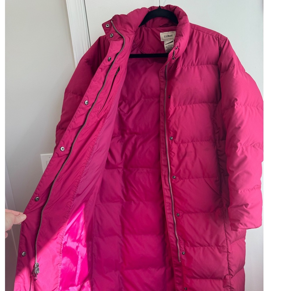 LL Bean Ultrawarm Long Puffer Coat Pink Goose Down Maxi Parka Womens Medium - Picture 9 of 11